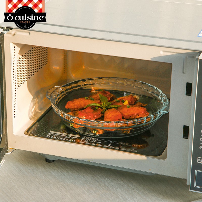 欧贵厨法国进口 耐热玻璃披萨模具微波炉烤箱专用烘培鲍鱼盘带把 带把鲍鱼碟 26cm 【10英寸】