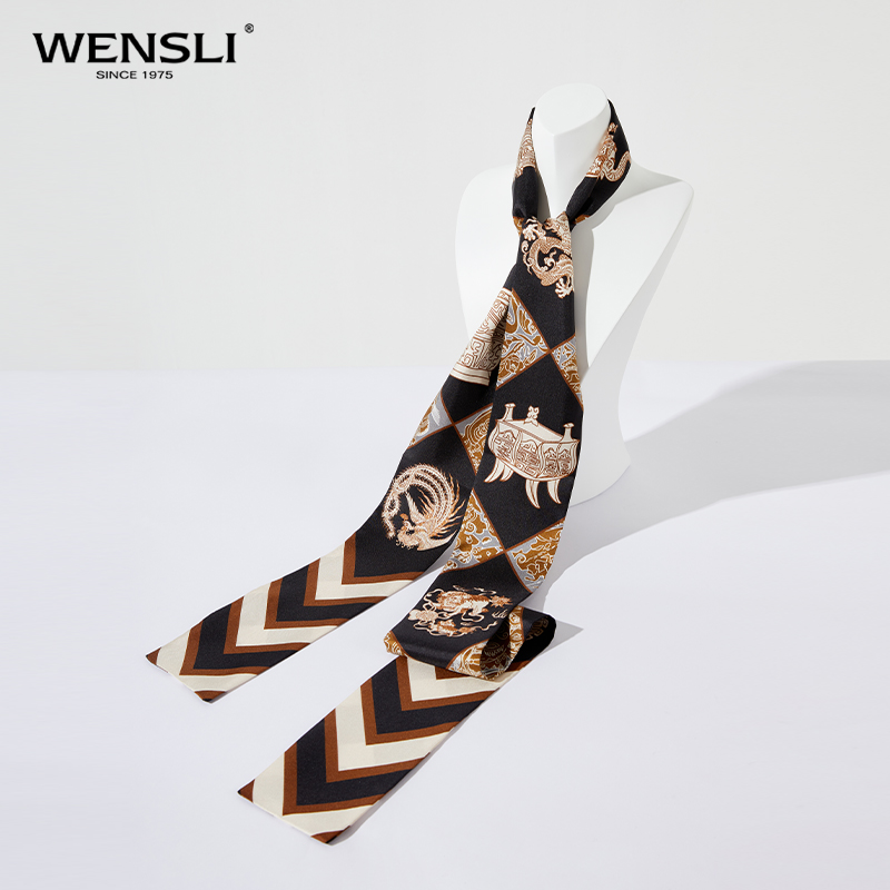 【商场同款】万事利(wensli)凤凰之家丝巾真丝小斜巾领巾发带长条丝带