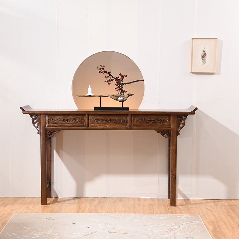 梓玺阁 南榆木客厅中堂六件套实木神台条案八仙桌太师椅组合农村供奉