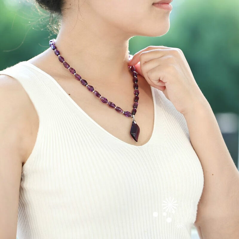 顶盈 水晶紫项链 女紫色锁骨紫晶吊坠 送母亲中年妈妈款生日礼物气质