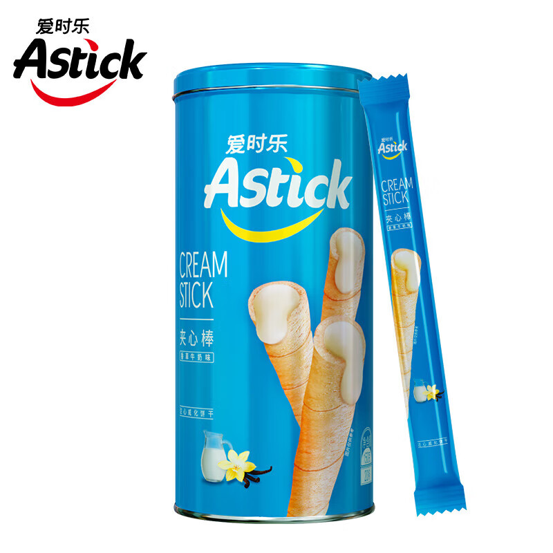 爱时乐（Astick）夹心棒(注心饼干）独立包装 休闲零食小吃蛋卷 香草牛奶味150g*3罐
