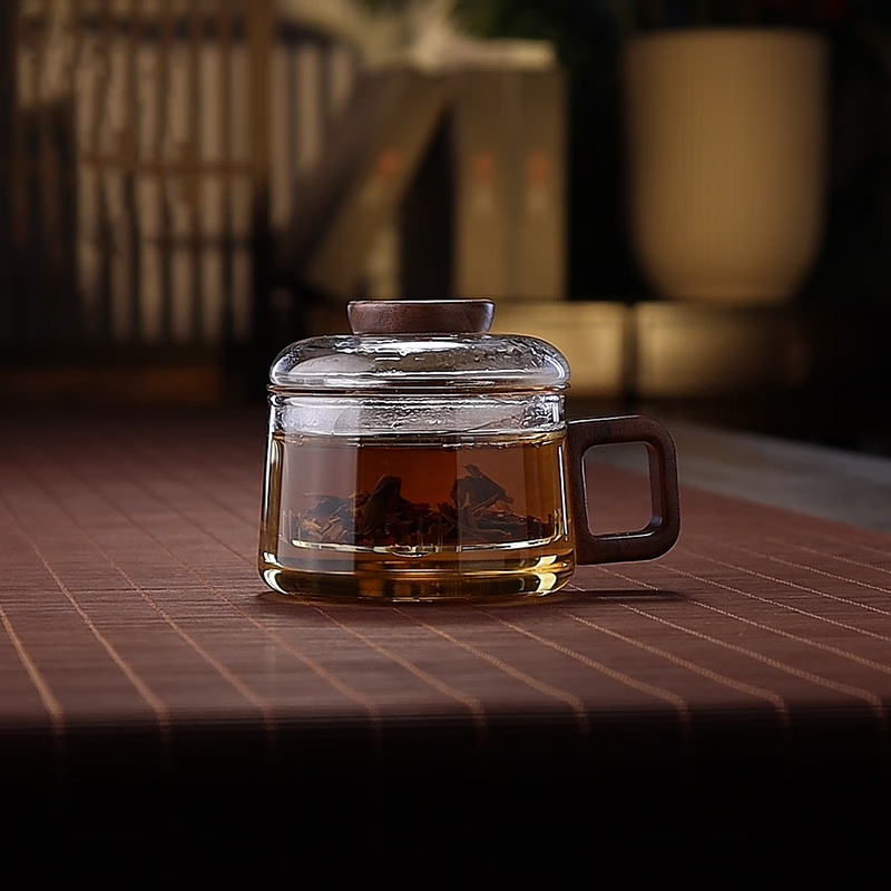 全度高硼硅耐高温办公杯茶杯烟灰色杯子简约带过滤茶水分离玻璃杯迷你 祥云墩墩杯透明色 200ml 1只