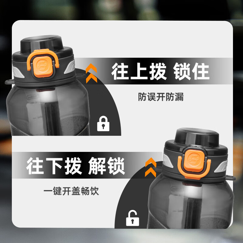 富光运动水杯男士大容量健身水壶耐高温tritan塑料耐摔儿童学生水杯子 星夜黑【提绳款 无背带】1000ml