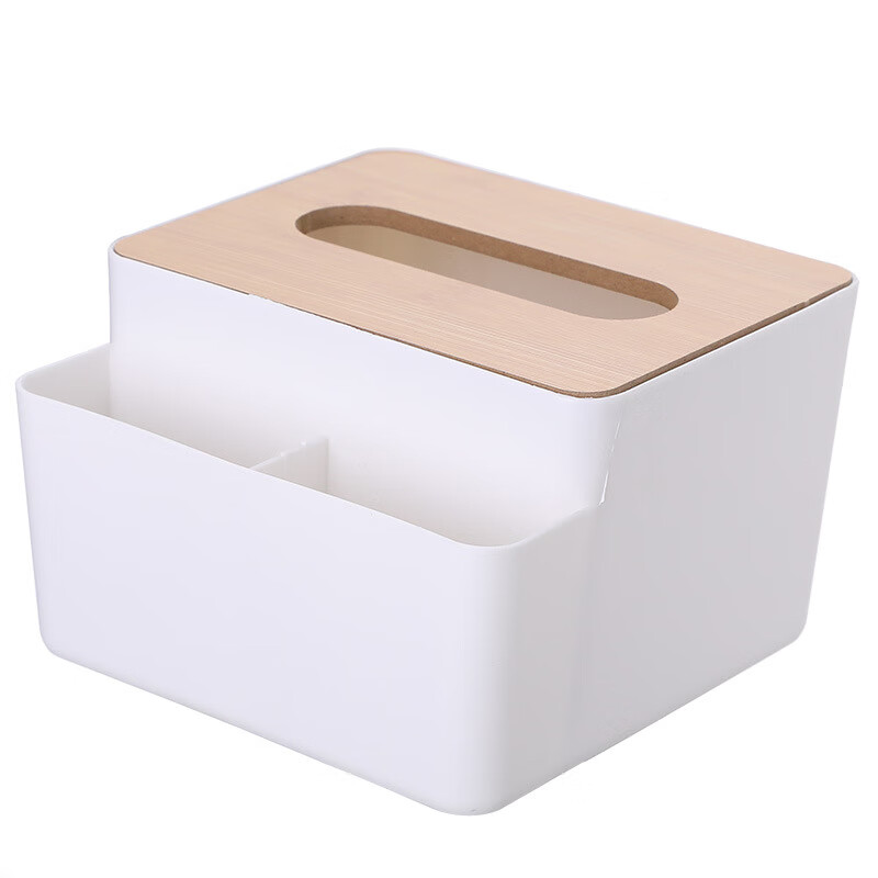 若拉淇多功能竹木盖纸巾盒创意桌面抽纸盒家用客厅简约塑料遥控器收纳盒 多功能款