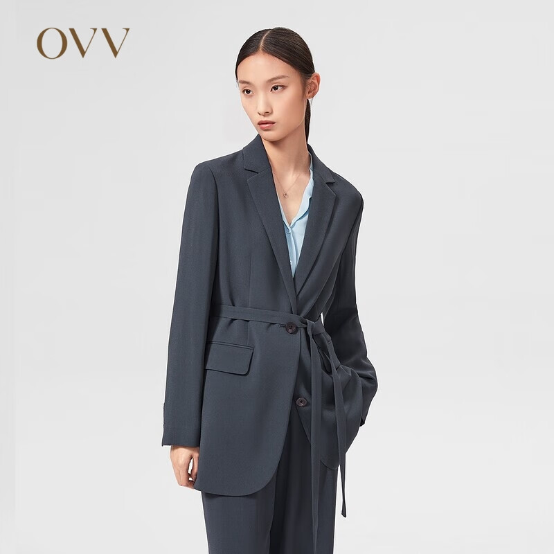 【日本进口三醋酸】OVV2022春夏新款女装腰带款通勤西服 紫灰06 S