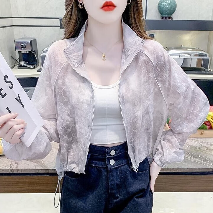 施格燕時(shí)尚薄款雪紡短款外套女2025夏季氣質(zhì)洋氣寬松防曬空調(diào)小衫上衣 淺灰（卡碼往小拍） L（115-130斤）