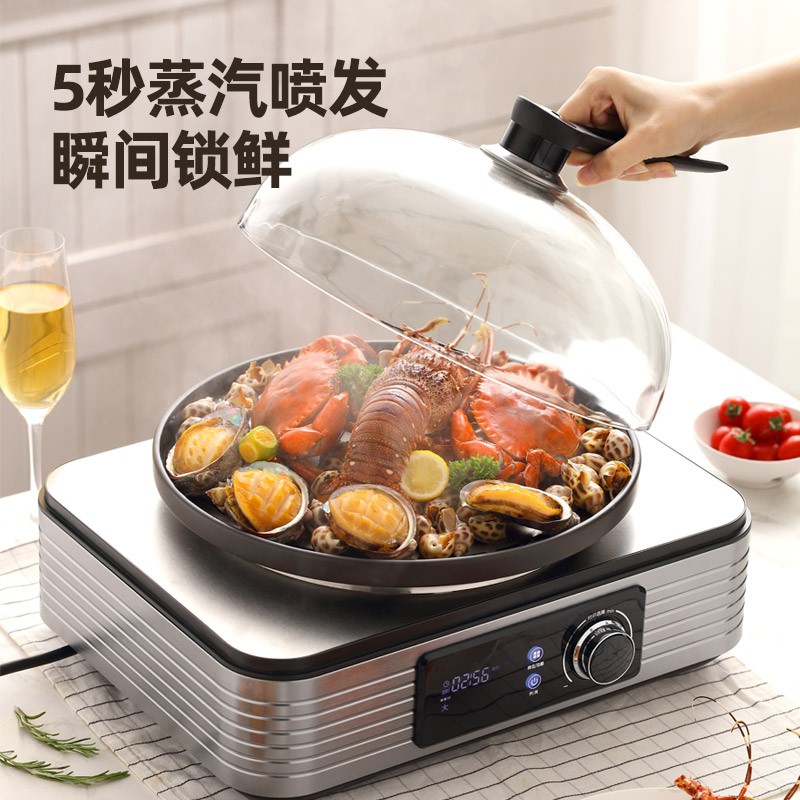 尚蒸鼎（SHANGZHENGDING）蒸汽火锅蒸煮焖涮电蒸锅家用多功能蒸汽电火锅海鲜桑拿锅多用途电热锅内置水箱多层大容量多功能锅 【银灰色】上蒸下煮多功能电蒸锅