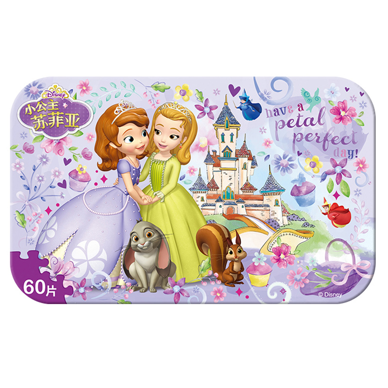 古部冰雪奇緣兒童木質(zhì)拼圖60片公主鐵盒拼圖幼兒園3-6歲早教益智玩具 60片蘇菲亞小公主2525
