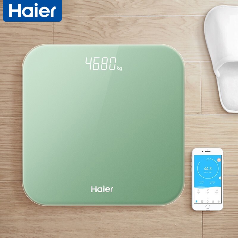 海尔（Haier）体重秤 家用健康秤电子秤高精度 智能分析自动识别用户 APP数据测量 LED屏幕 绿