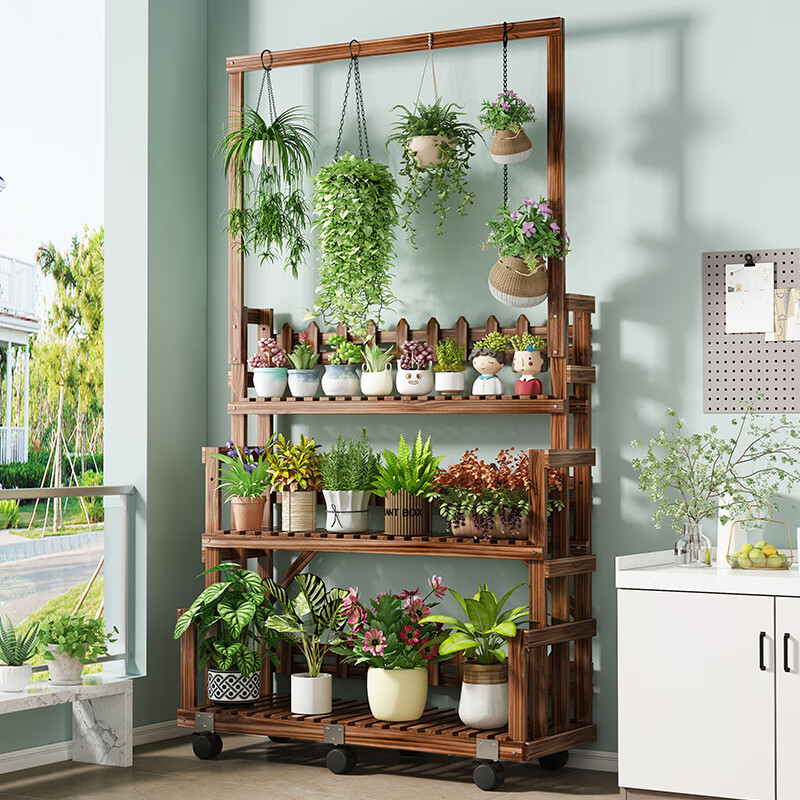 阳台花架客厅室内落地式实木多层置物防腐木多肉吊篮花架子可移动