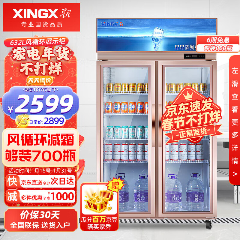 星星（XINGX）立式冷藏展示柜冰柜 双门保鲜柜冷柜商用冰箱 风直冷超市饮料陈列柜多容量 632升风直冷 LSC-650E