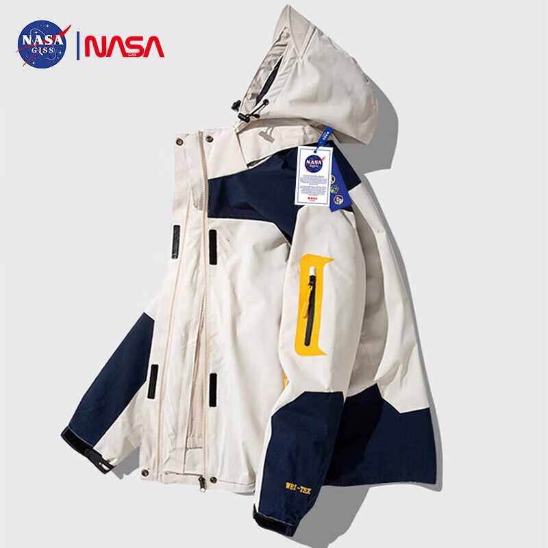 NASA GISS官方潮牌夹克冲锋衣男女同款防风防水登山保暖外套 象牙白 XL
