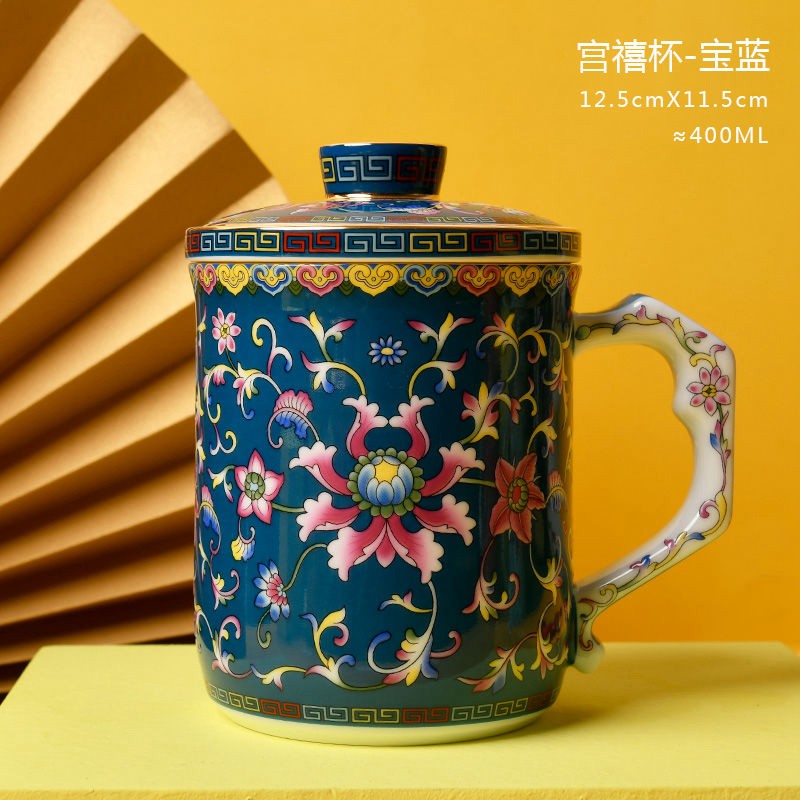 富丽元景德镇陶瓷茶水分离泡茶杯大号带盖教师节高档办公家用男女士实用 白色