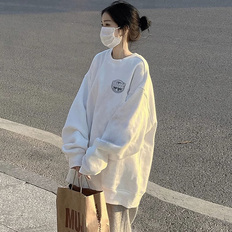 Halo Queen卫衣女美式复古圆领慵懒风小众设计感宽松百搭上衣H138W1703