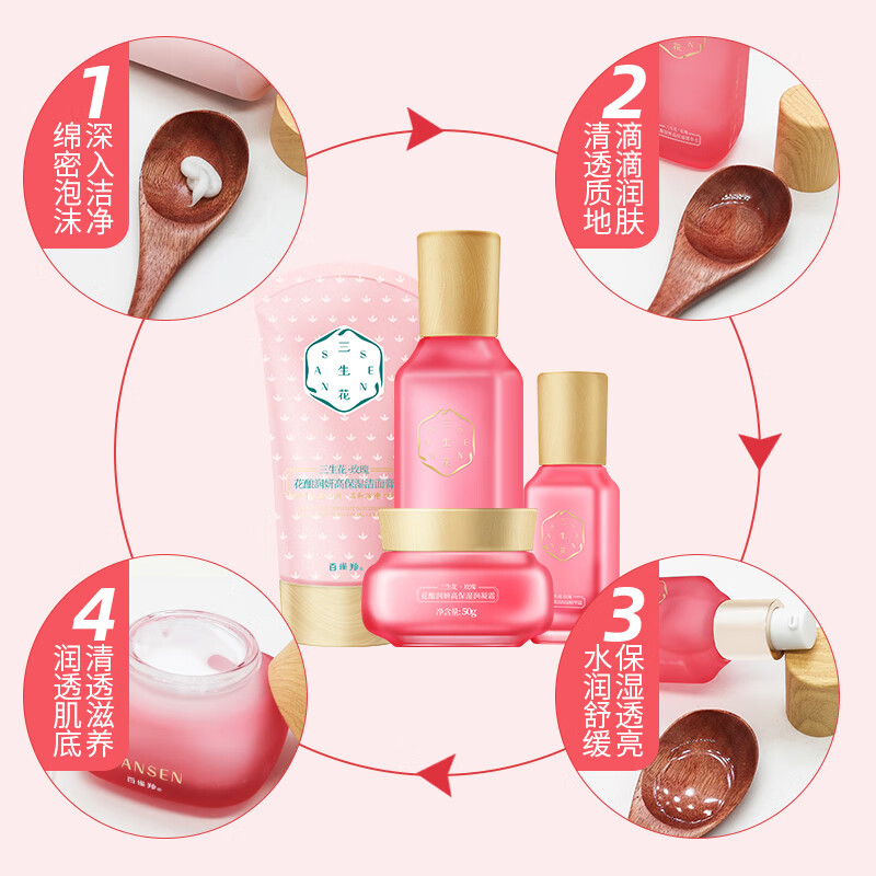 百雀羚三生花套装女玫瑰花酿高保湿水润提亮肤色玻尿酸礼盒护肤品 4