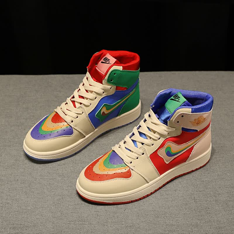 nike/耐克aj女款鸳鸯拼色高帮夏季学生风彩虹鞋京靠 彩色高·帮皮面