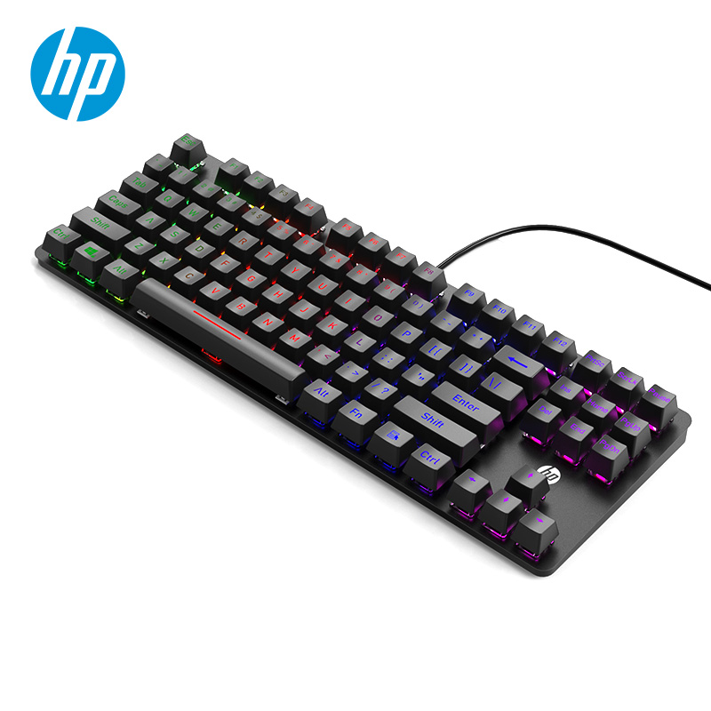惠普（HP）K10GL机械键盘 电竞游戏键盘 87键笔记本家用办公台式电脑外设有线键盘 混彩背光键盘 黑色 茶轴