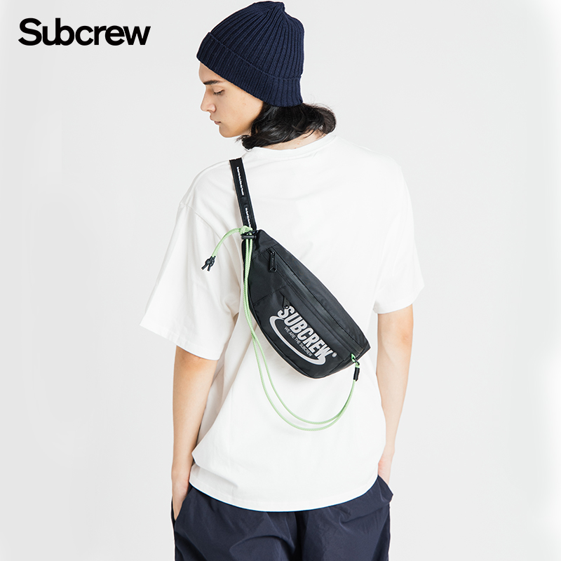 subcrew斜挎包男士潮牌胸包大容量单肩包女国潮腰包饺子包sb052 黑色