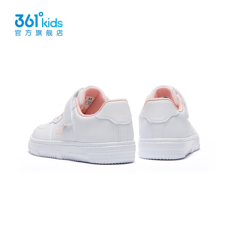 361°童鞋儿童小白鞋男女童板鞋新款小童中大童运动鞋轻便魔术贴 361度白/甜心粉色 33