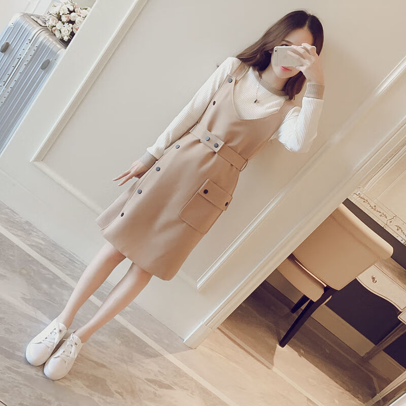 宫柒尓女士衣服时尚女装30岁秋季轻熟风套裙2023春秋韩版背带裙套装