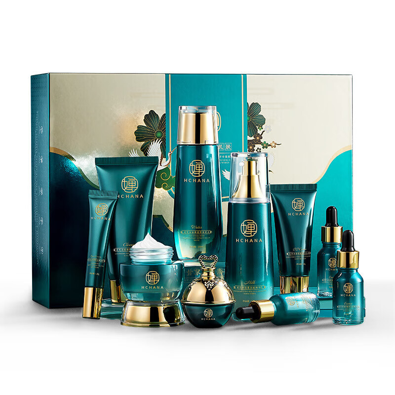 韩婵灵芝光果甘草羊胎素凝肌十件套补水保湿滋润呵护肌肤保湿套装 肌琳莎灵芝光果甘草羊胎素焕颜十