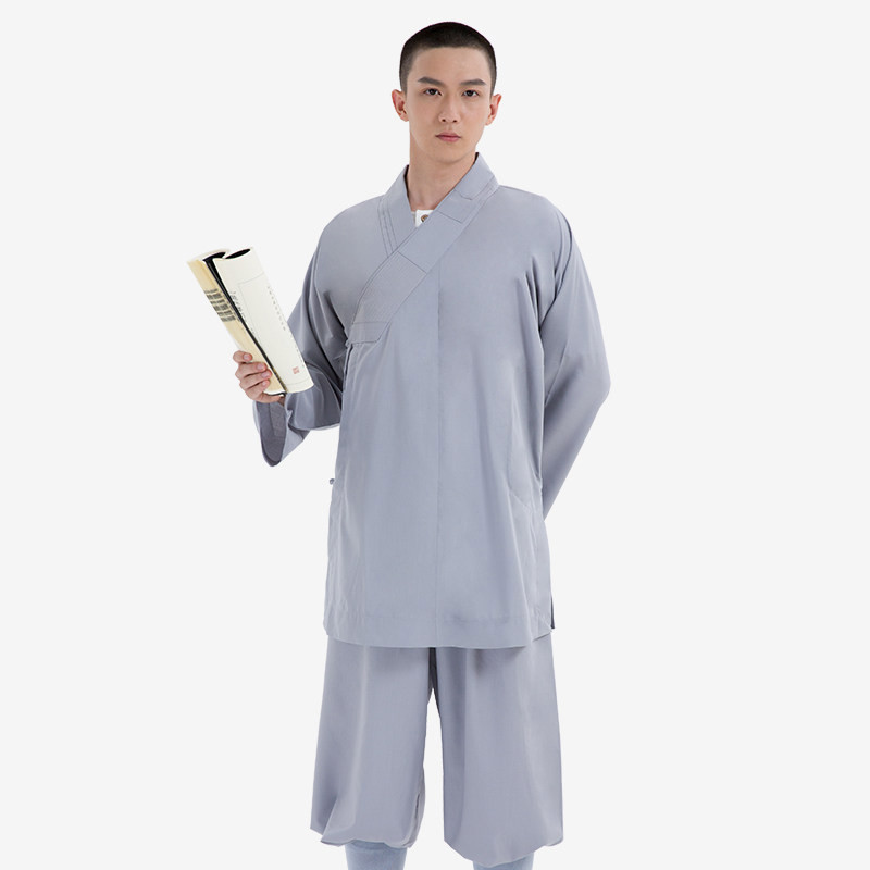 恬频蔓出家人穿的衣服僧衣罗汉褂短褂套装僧装长褂比丘尼服 浅灰色(tc