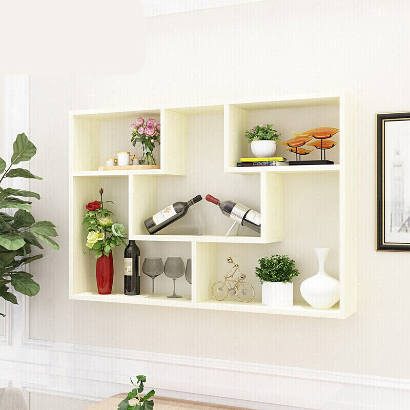 鑫恩理 书架墙上置物架壁挂吊柜墙面装饰架酒架壁柜卧室格子收纳简约现代挂壁挂墙上的书架层架 白枫120长81高20深
