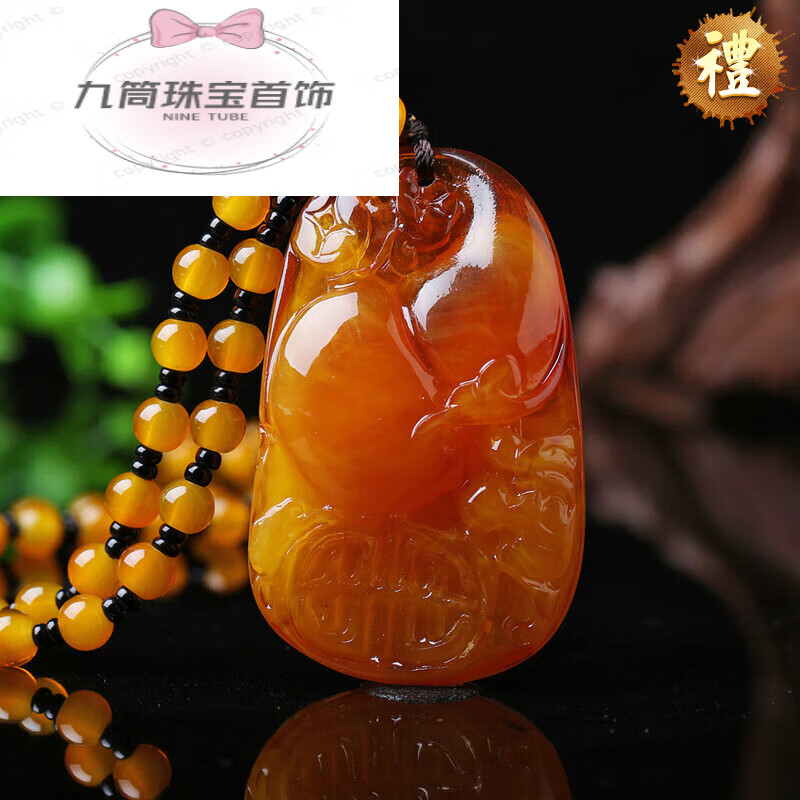 snqp欧贝罗福禄寿 蜜蜡项链民族风琥珀老蜡男女毛衣链配饰礼物 福禄寿