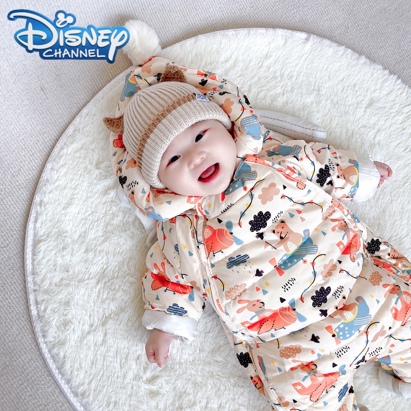 迪士尼（Disney）婴儿连体羽绒服新生儿冬季外出抱衣男女宝宝冬装衣服保暖加厚爬服 卡通飞机 +手脚套 73cm