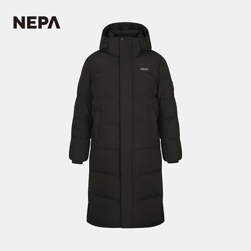 NEPA耐葩秋冬户外男女同款长款羽绒服防风保暖鸭绒服7JF2081 黑色C01 S 170/88A095