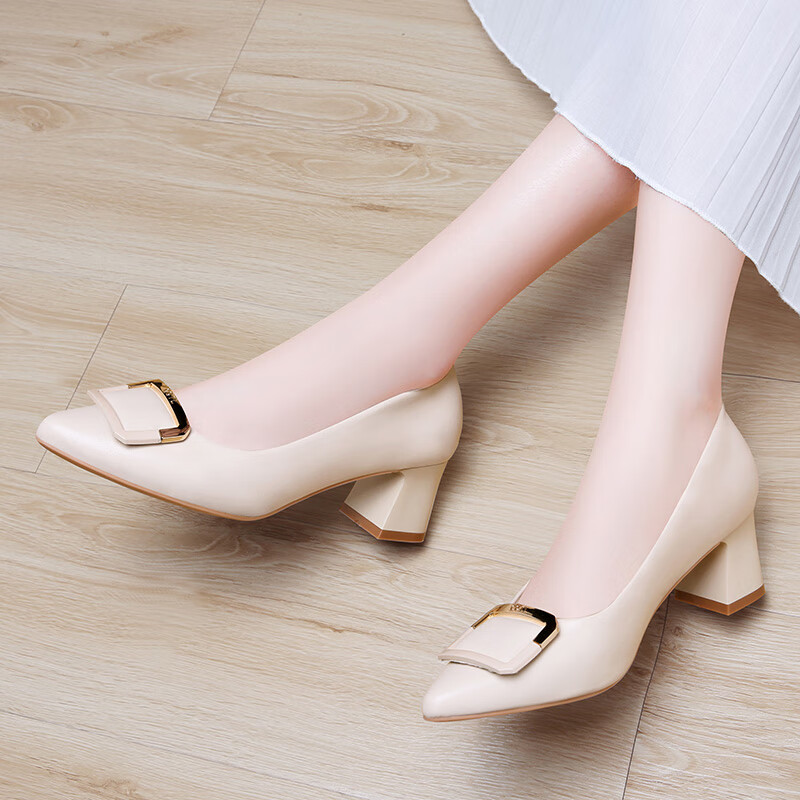 红蜻蜓商场同款粗跟单鞋女鞋秋季2021年新款女士瓢鞋中跟春秋款小皮鞋