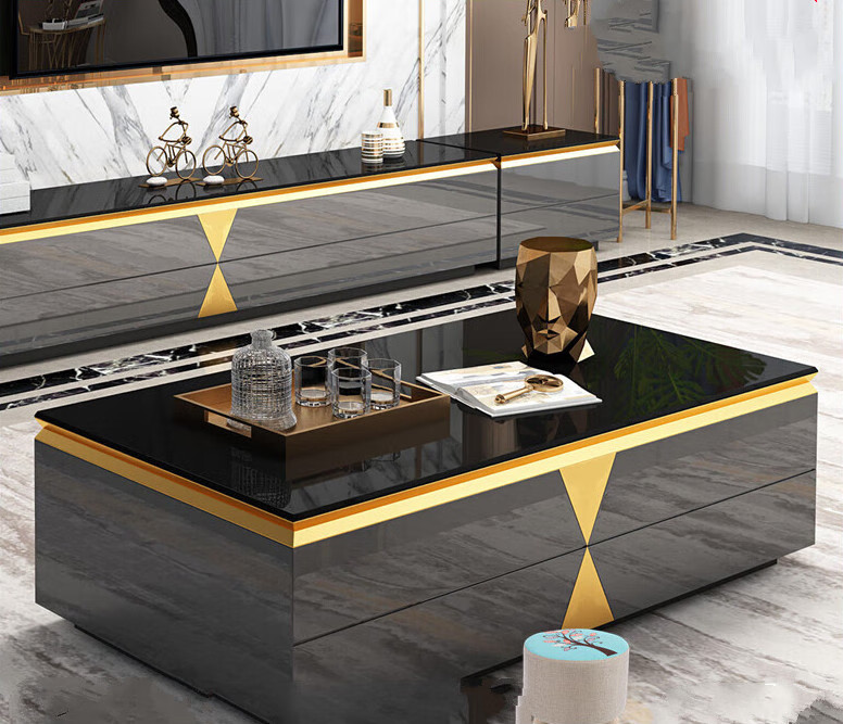 夜场会所沙发卡座茶几电视柜组合轻奢意式黑色玻璃客厅现代简约ktv高