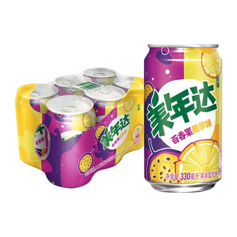 百事可乐pepsic美年达百香果菠萝味330ml*12罐装果味碳酸汽水饮料饮品