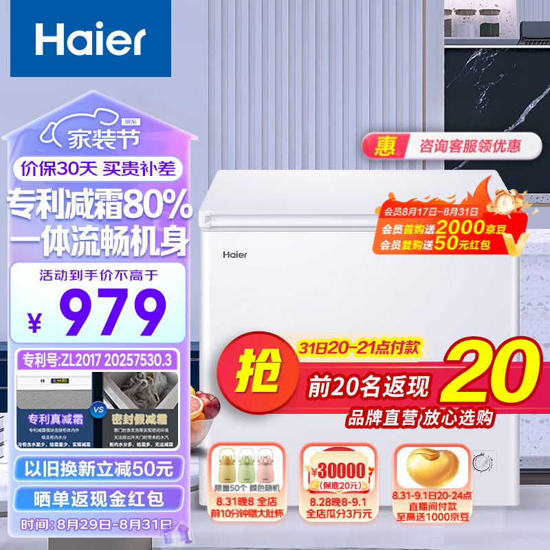 海尔Haier200升低霜家用冰柜 冷藏柜冷冻柜母乳囤货小冰柜家用冰箱冷柜BC/BD-200GHD 以旧换新                            