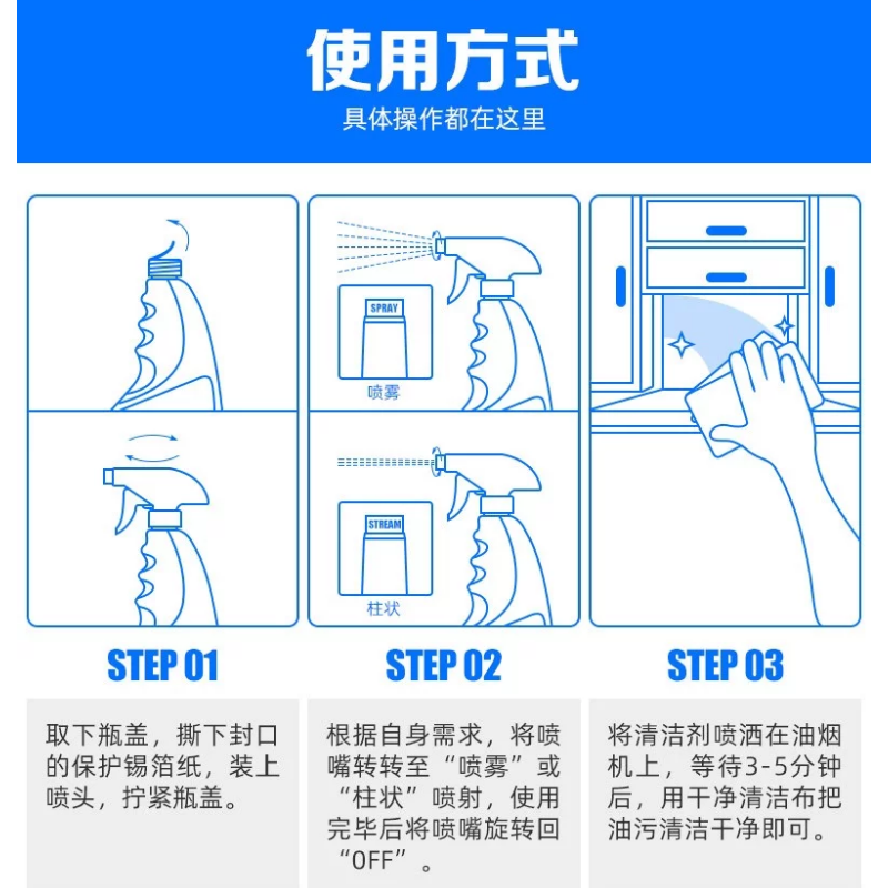 樊辰加强型油污清洁剂厨房重油污油烟净温和不刺激 油污清洁剂400g*3瓶(配1个喷头)