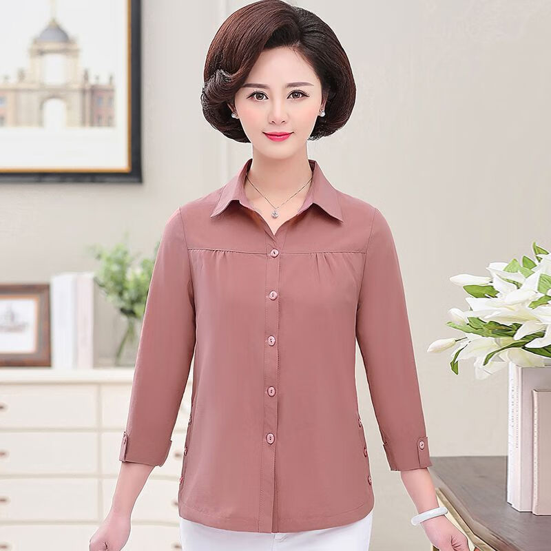 lanweifeilei春装新款女士衬衫九分袖女人衬衣短款洋气夏装翻领上衣