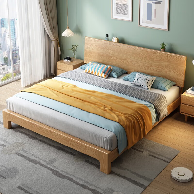 yqxh实木床 白蜡木全实木床现代简约主卧床北欧风实木双人床 实木床单