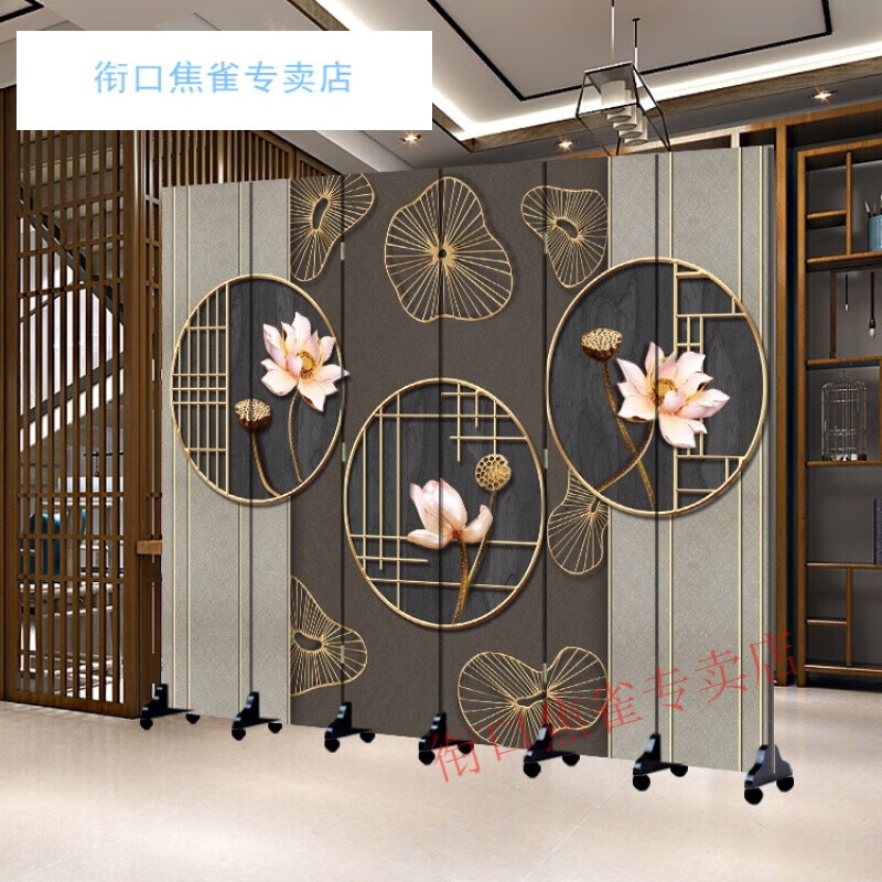 折叠移动屏风中式客厅卧室遮挡家用简约现代折叠移动推拉墙新中式隔断