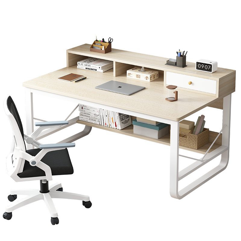 悦美妙电脑桌卧室靠墙桌椅套装学生学习书桌书架组合写字台桌子 【桌架组合】枫樱木100*60CM