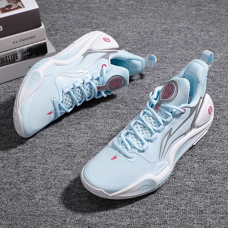 李宁（LI-NING）李宁篮球鞋春季款闪击9耐磨防滑回弹减震低帮男运动鞋 ABPT001 水蓝色/银色 ABPT001-6 43