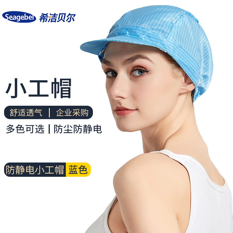 seagebel 防静电帽 防尘帽 防静电工作帽 男士小工帽 洁净无尘帽 蓝色