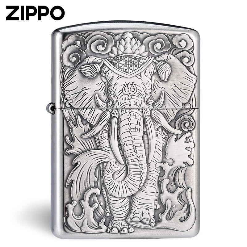 zippo打火机 六牙白象王盔甲纯银机防风煤油火机  男士收藏礼物 白象