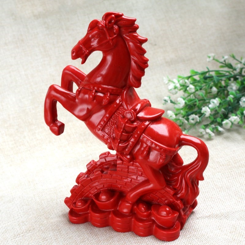 欧莎曼 红色朱砂马摆件 马到成功生肖台饰设工艺品 家居办公桌砂摆 物