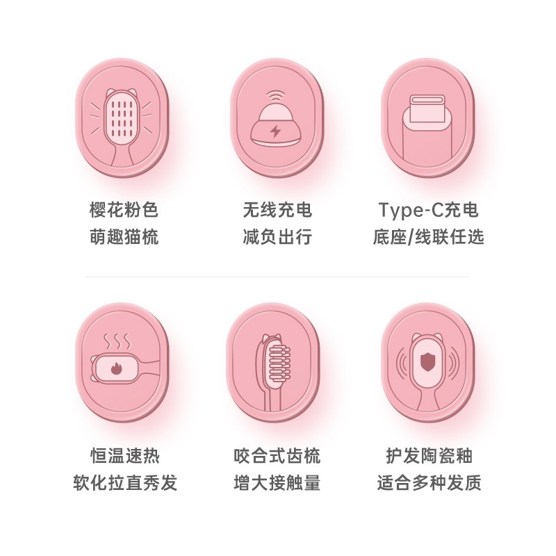 美的（Midea）负离子直发梳 无线卷发棒 卷直发器 女孩生日礼物  小猫造型梳子 MB-CW0201小猫梳