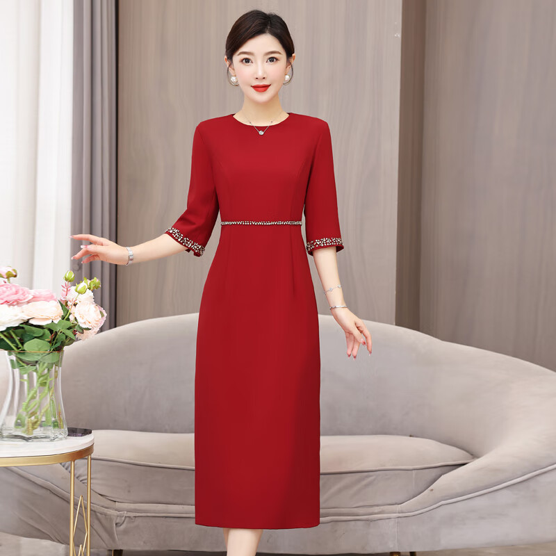 iosn2024高端妈妈结婚礼服宴会连衣裙高贵阔太太敬酒服喜婆婆婚宴装