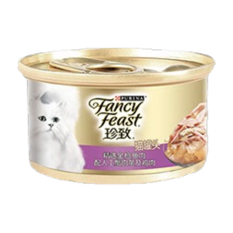 珍致（FancyFeast）貓罐頭 進口貓濕糧貓主食零食金罐金槍魚白肉成幼貓補水整箱 【肉凍型】精選金槍魚蟹柳及雞肉 85g*24罐