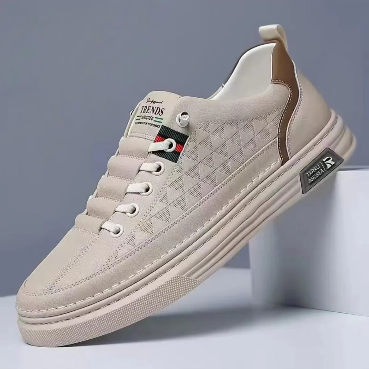 稻草人鞋子男透气一脚蹬懒人休闲板鞋男士百搭工作运动潮鞋 r001米色