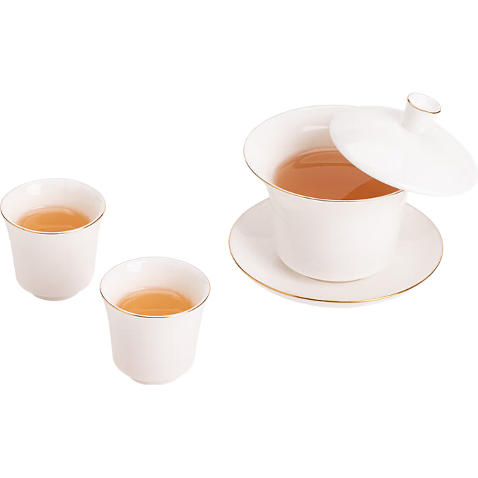 蘇氏陶瓷懸停馬蹄三才蓋碗羊脂玉描金德化白瓷功夫茶具泡茶碗茶備J1038