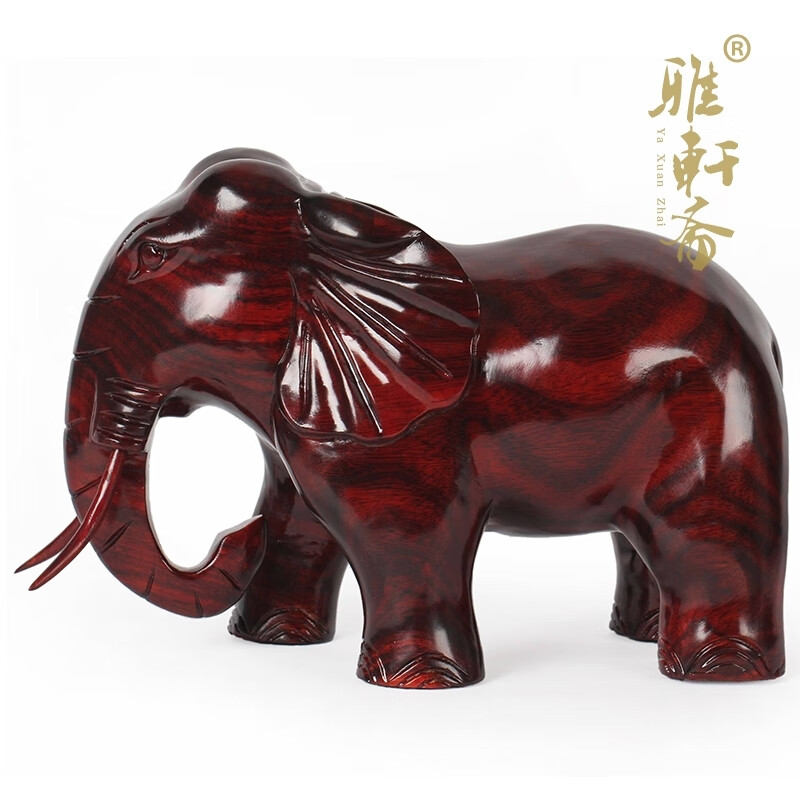 雅軒齋象實(shí)木象客廳玄關(guān)擺件木質(zhì)木雕大象裝飾工藝品家居擺設30紅色 30cm一只