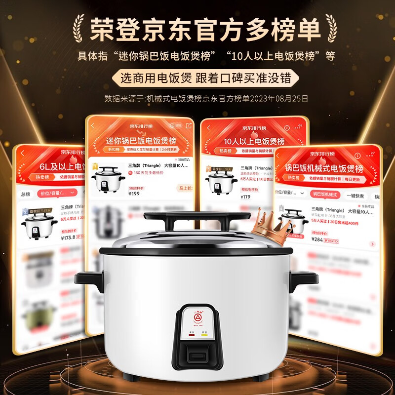 三角牌（Triangle）大容量10人以上电饭锅食堂商用大电饭煲酒店饭店大型适用10-60人超大微压 8L 丨8-15人用